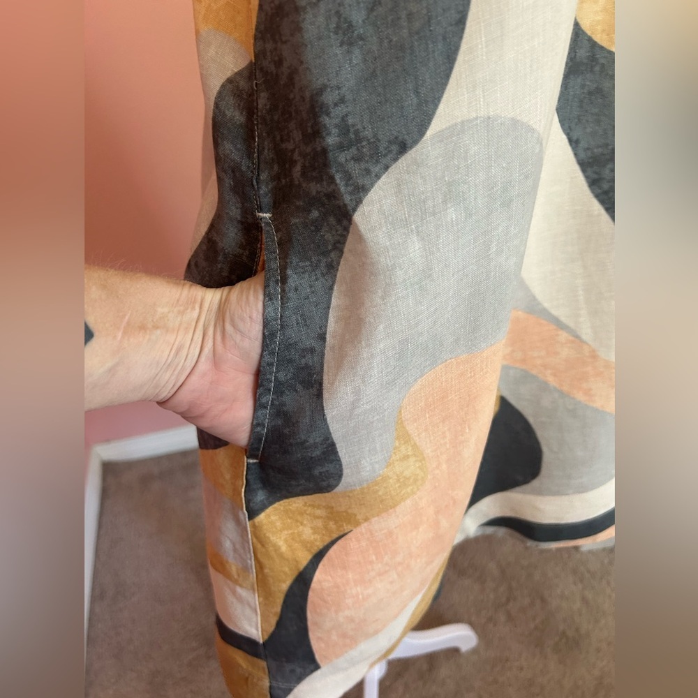 Rachel Zoe 100% linen abstract earth tones boho shift dress pockets NWOT Small - Picture 4 of 10